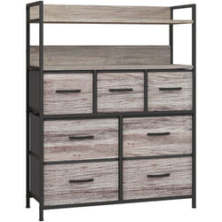 Homcom - Commode style industriel - 7 tiroirs, 2 étagères - acier noir mdf non tissé effet bois gris