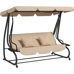 Outsunny - Balancelle de jardin convertible 3 places inclinaison toit réglable 2 tablettes + matelas 2L x 1,2l x 1,64H m métal époxy noir polyester