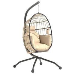 Fauteuil oeuf suspendu - Outsunny - intérieur et extérieur - panier pliable - coussin rembourré - cadre en acier - beige