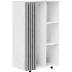 Armoire penderie sur roulettes - tringle, étagère, penderie, 3 compartiments - effet bois blanc rideau gris