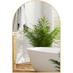 Miroir mural arqué 60 x 90 cm haute définition cadre alliage aluminium doré