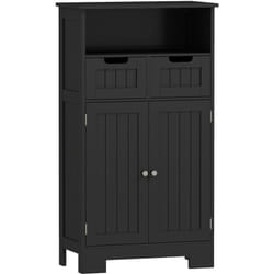 Kleankin - Meuble bas de salle de bain multi-rangements grande niche 2 tiroirs placard double porte avec étagère mdf noir