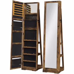 Cette armoire à bijoux pivotante verrouillable avec miroir sera idéale pour ranger tous vos bijoux et accessoires de beauté.  ...