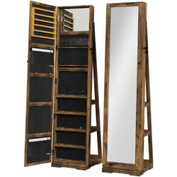 Homcom - Armoire à bijoux pivotante verrouillable avec miroir - armoire bijoux multi-rangement - mdf effet bois vieilli
