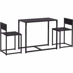 Ensemble de salle à manger 3 pièces HOMCOM avec table spacieuse, deux chaises à dossier bas, cadre en acier revêtu de poudre  ...