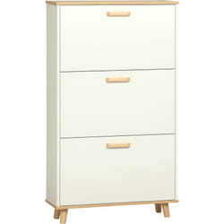 Homcom - Meuble à chaussures design scandinave 3 portes abattantes 3 étagères réglables bois pin panneaux effet bois blanc
