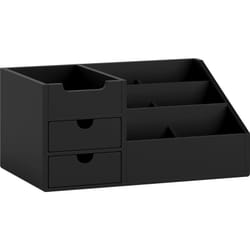 Homcom - Boite de rangement de bureau - organiseur de bureau - 7 compartiments, 2 tiroirs - bambou verni noir