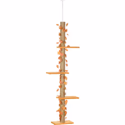 Découvrez l'arbre à chat très solide PawHut, ajustable et stable avec des plateformes multi-niveaux et des feuilles artificie ...