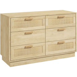 Commode 6 tiroirs style bohème chic rotin effet bois clair naturel dim. 110 x 40 x 69 cm
