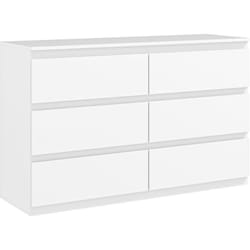 Commode 6 tiroirs coulissants sans poignées - dim. 120 x 39 x 75 cm - blanc