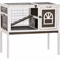 Découvrez la cage à lapin PawHut pour petits animaux, avec maisonnette pour la privacité et enclos en fil d'acier. Toit ouvra ...
