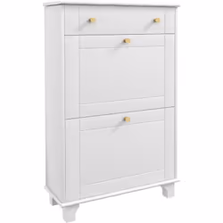 Découvrez l'armoire à chaussures HOMCOM : style moderne, finition soignée, poignées dorées élégantes. Deux tiroirs basculants ...
