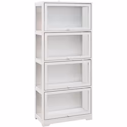Homcom - Vitrine colonne 4 niveaux - 4 portes abattantes - dim. 59 x 30 x 139 cm - mdf blanc acrylique transparent