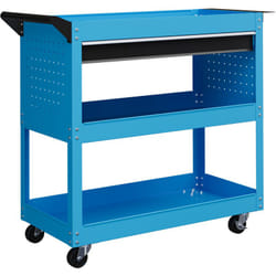 Servante d'atelier chariot à outils 2 étagères plateau grand tiroir tablette à outils acier bleu noir