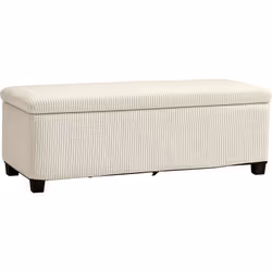 Explorez le pouf de rangement HOMCOM en velours côtelé, offrant 84L pour vos essentiels et servant de siège élégant ou de ran ...
