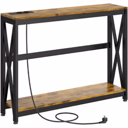 La console HOMCOM, avec son style industriel, offre une large surface et des prises intégrées (2 électriques, 2 USB), idéale  ...