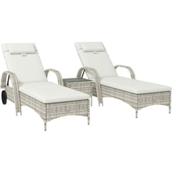 Outsunny - Lot de 2 bains de soleil inclinables tout confort avec table d'appoint résine tressée crème
