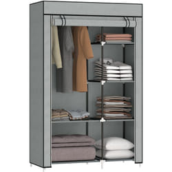Homcom - Armoire penderie multi-rangement - 6 étagères, 1 barre - dim. 103L x 43l x 162,5H cm - acier noir non tissé gris clair