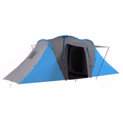 Tente de camping - Outsunny - pour 4-6 pers. - 2 grandes portes - facile à monter - 555 x 225 x 19 m - gris foncé et bleu