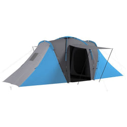 Tente de camping - Outsunny - pour 4-6 pers. - 2 grandes portes - facile à monter - 555 x 225 x 19 m - gris foncé et bleu