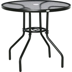 Outsunny - Table de jardin ronde dia. 80 x 72H cm - espace central parasol - métal noir plateau verre trempé texturé