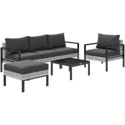 Aménagez un espace extérieur avec ce set de salon de balcon Outsunny incluant un fauteuil, deux chaises latérales, une chaise ...
