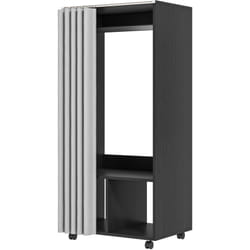 Homcom - Armoire penderie sur roulettes - tringle penderie, 2 compartiments - effet bois noir rideau gris