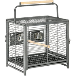 Cage de transport oiseau - cage de transport pour perroquet - porte, 2 trappes de nourrissage - acier gris moucheté