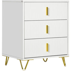 Homcom - Chiffonnier 3 tiroirs style art déco effet cannelé métal doré blanc