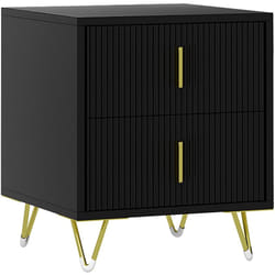 Homcom - Chevet table de nuit 2 tiroirs style art déco effet cannelé métal doré noir