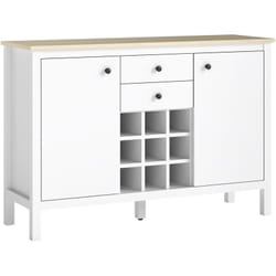 Homcom - Buffet 2 tiroirs, 2 portes étagères réglables, range-bouteilles 9 max. - blanc bois clair