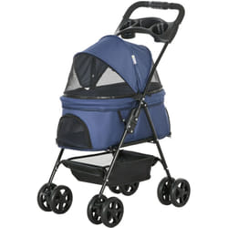 Pawhut - Poussette buggy pliable chien chat panier rangement porte-gobelets tissu 300D Oxford imperméable 4 roues bleu