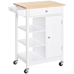 Desserte de cuisine à roulettes - HOMCOM - placard tiroir 3 étagères ouvertes et porte-serviettes - 66x395x865cm - blanc
