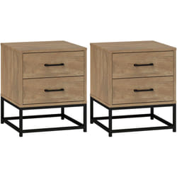 Homcom - Lot de 2 chevets effet bois exotique - 2 tiroirs - piètement poignées métal noir