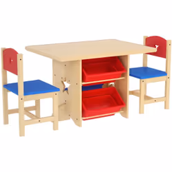 Explorez le bonheur de jouer ordonné avec l'ensemble table d'enfant avec 2 chaises AIYAPLAY, idéal pour les 3-7 ans. Inclut d ...