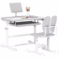 Bureau enfant avec chaise - AIYAPLAY - réglable en hauteur plateau incliné 45° tiroir et support de livre gris