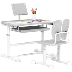 Bureau enfant avec chaise - AIYAPLAY - réglable en hauteur plateau incliné 45° tiroir et support de livre gris