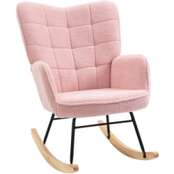 Homcom - Fauteuil à bascule rocking chair design - structure acier piètement bois tissu effet laine bouclé rose