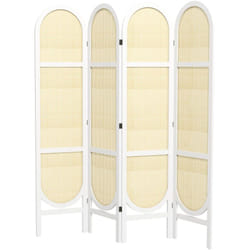 Homcom - Paravent interieur pliable 4 panneaux 160 x 170 cm séparateur de pièce résine tressée effet rotin bois blanc