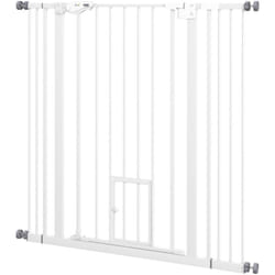 Barrière de sécurité chien H.104 cm - porte double verrouillage - sans perçage - acier blanc