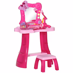 Coiffeuse enfant - AIYAPLAY - 15 PCS tabouret et miroir - lumière et musique - microphone sèche-cheveux - 3 à 6 ans rose