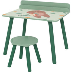 Ensemble table et tabouret enfant design animaux de la fôret - porte-livres intégré - bois vert