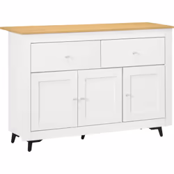 Optimisez l'espace avec le buffet de salon HOMCOM, mélange élégant de blanc et bois. Design moderne, il intègre deux armoires ...