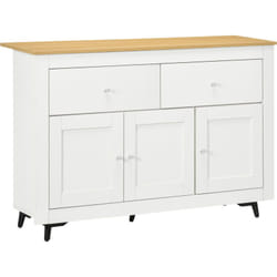 Homcom - Buffet 2 tiroirs 3 portes étagère dim. 117 x 35 x 80 cm poignées alu effet bois clair blanc