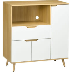Homcom - Buffet de cuisine style scandinave - meuble micro-ondes - 3 portes, étagère, niche, tiroir coulissant - dim. 90 x 40 x 98 cm - effet bois