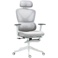 Chaise de bureau ergonomique inclinable support lombaires repose-pied blanc gris