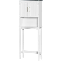 Kleankin - Meuble wc meuble dessus toilettes 2 portes étagère réglable niche dim. 64 x 22 x 165 cm blanc gris