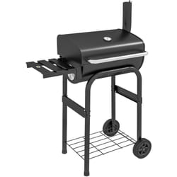 Barbecue charbon de bois avec couvercle 2 roues tablette pliable étagère cheminée thermomètre grilles acier chromée