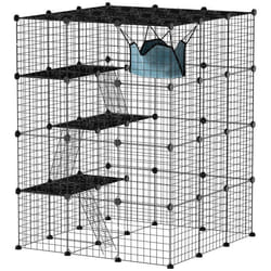 Clôture pour animaux domestiques - lapin enclos intérieur - PawHut - 4 niveaux - panneaux grillagés - 105 x 105 x 140 cm - noir