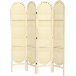 Homcom - Paravent interieur pliable 4 panneaux 160 x 170 cm séparateur de pièce résine tressée effet rotin bois naturel